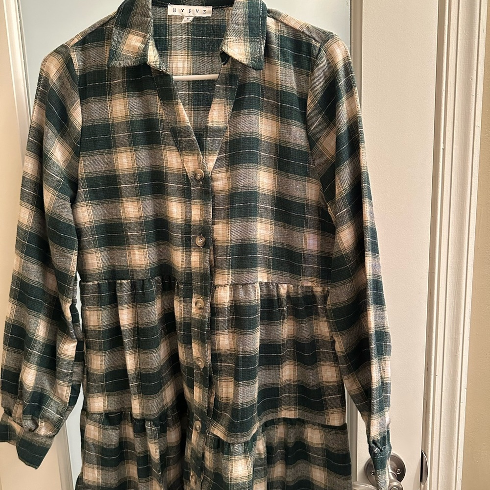 MYFIVE Plaid Button-Up Dress
